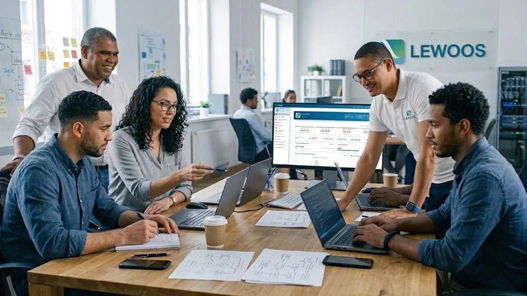 Equipo de LEWOOS trabajando en una sesión de planificación